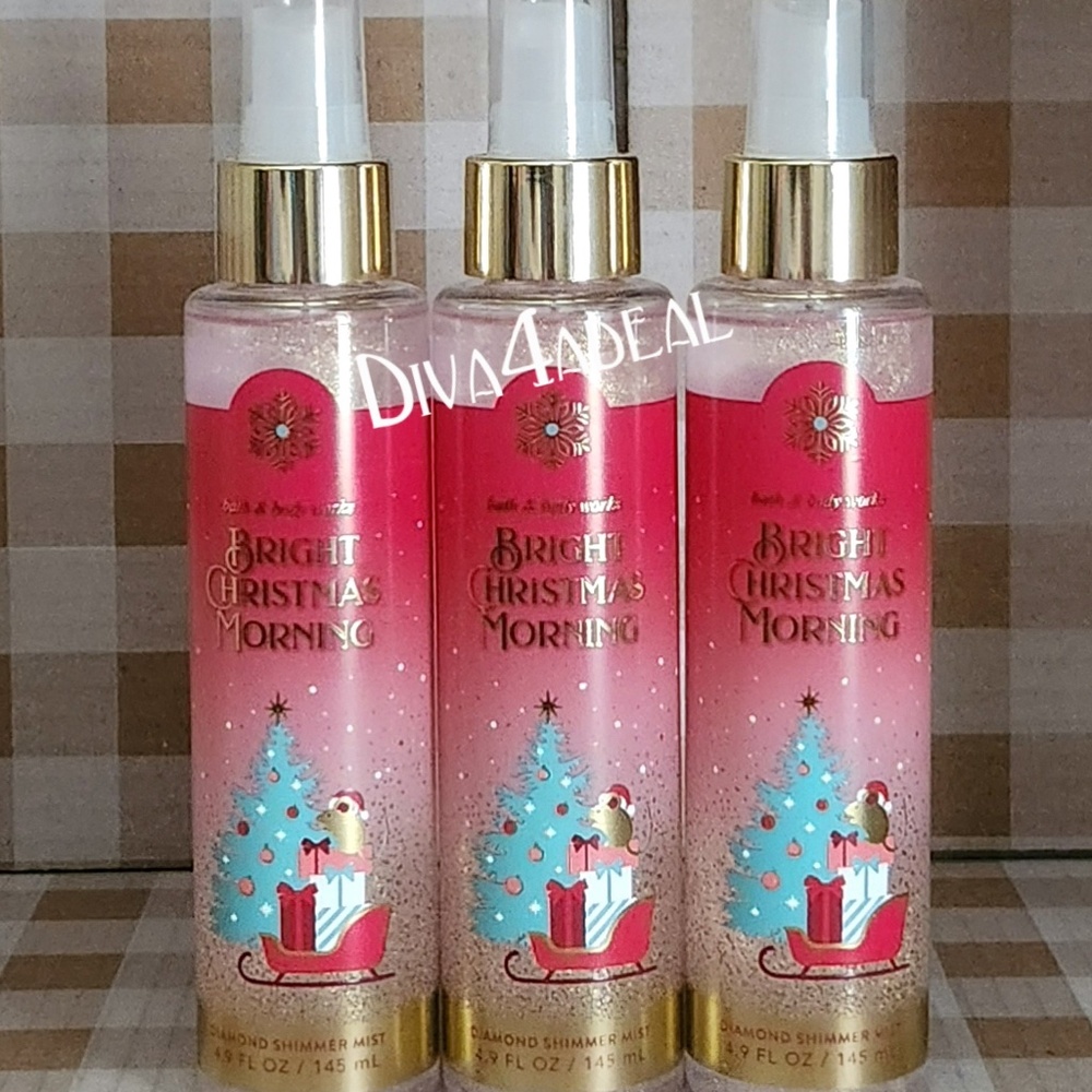 3X Bath & Body Works BRIGHT CHRISTMAS MORNING Diamond Shimmer Mist Spray Bundle